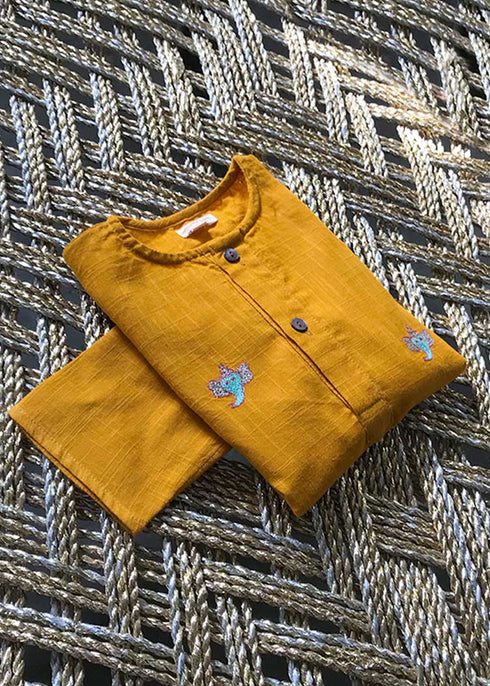 Yellow Kurta Ganesh Emb